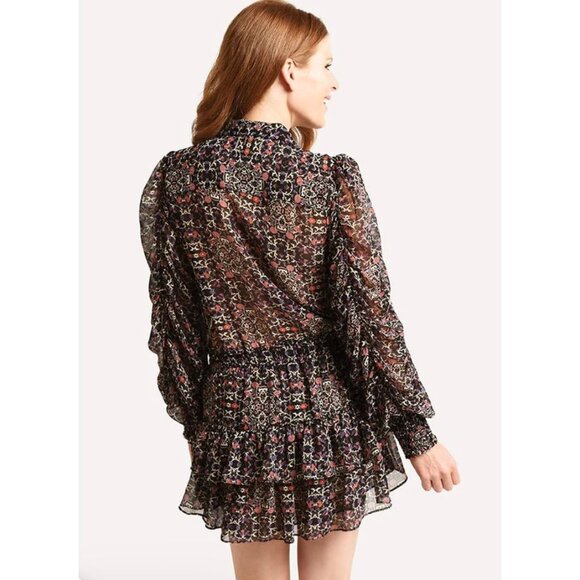 Misa Los Angeles Adora Mini Dress Black Floral Long Sleeve Ruffle Size Medium - Picture 2 of 10